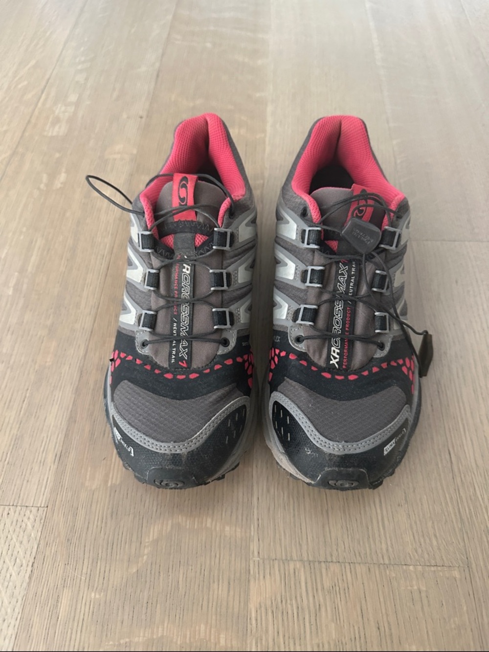 Salomon Women’s Gray with Pink Accent Trail Sneakers
